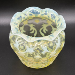 John Walsh Walsh Vaseline Glass Vase with Opaline Brocade Pattern