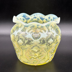 John Walsh Walsh Vaseline Glass Vase with Opaline Brocade Pattern
