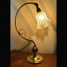 Arts and Crafts Brass Table Lamp with Vaseline Strip Shade