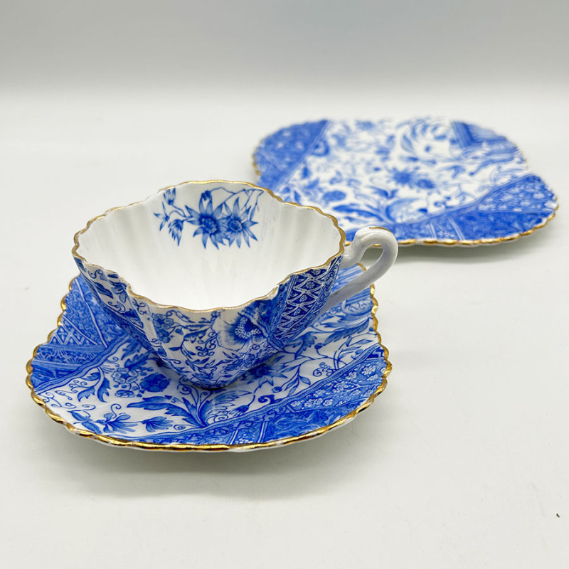 Wileman Foley China Alexandra Shape Gilded Blue Dolly Varden