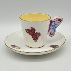 Wedgwood Porcelain Butterfly Handled Cup and Sauce Decorated with Butterflies