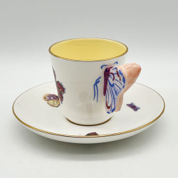 Wedgwood Porcelain Butterfly Handled Cup and Sauce Decorated with Butterflies