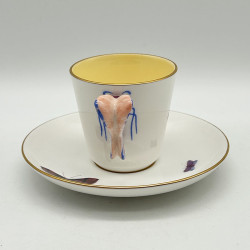 Wedgwood Porcelain Butterfly Handled Cup and Sauce Decorated with Butterflies