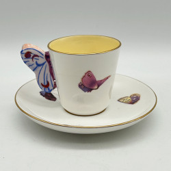 Wedgwood Porcelain Butterfly Handled Cup and Sauce Decorated with Butterflies