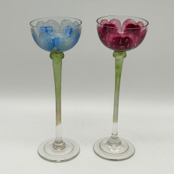 A Pair Fritz Hecker Enameled Flower Form Liqueur Glasses