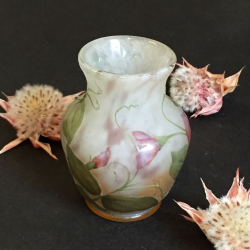 Daum Nancy Cameo and Enamelled Glass Small Pretty Sweetpea Vase
