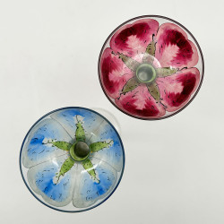 A Pair Fritz Hecker Enameled Flower Form Liqueur Glasses
