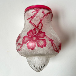 Old Baccarat Acid Etched Glass Ceiling Lamp Decorated with Flowers