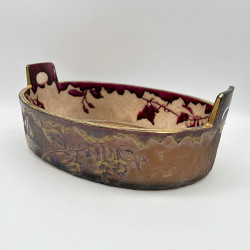 Legras Mont Joys Glass Jardinière Acid Etched and Gilded with Fuchsias