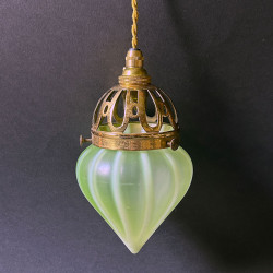 Vaseline Glass Lamp Shade, Strip Pattern with Fitting