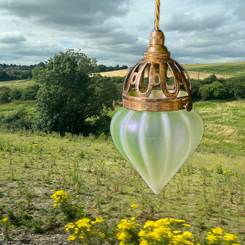 Vaseline Glass Lamp Shade, Strip Pattern with Fitting