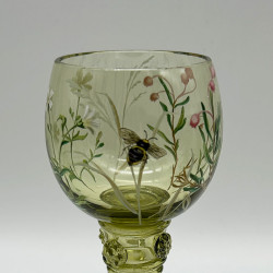 Fritz Heckert Set of Six Hock Glasses Beautifully Enameled with Flowers and Insects