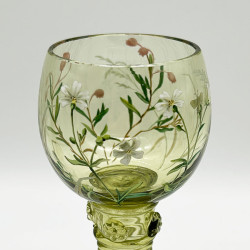 Fritz Heckert Set of Six Hock Glasses Beautifully Enameled with Flowers and Insects