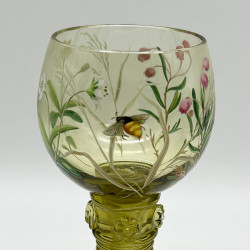 Fritz Heckert Set of Six Hock Glasses Beautifully Enameled with Flowers and Insects