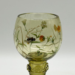 Fritz Heckert Set of Six Hock Glasses Beautifully Enameled with Flowers and Insects