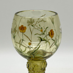 Fritz Heckert Set of Six Hock Glasses Beautifully Enameled with Flowers and Insects