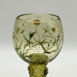 Fritz Heckert Set of Six Hock Glasses Beautifully Enameled with Flowers and Insects