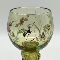 Fritz Heckert Set of Six Hock Glasses Beautifully Enameled with Flowers and Insects