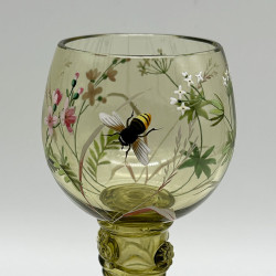 Fritz Heckert Set of Six Hock Glasses Beautifully Enameled with Flowers and Insects