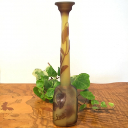 Emile Galle Cameo Glass Vase Long neck shaped with Clematis