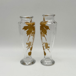 A Pair Old Baccarat Glass Vases, Decorated with Horse Chestnut