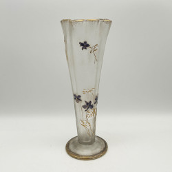 French Art Nouveau Legras Mont Joye Enameled Glass Vase Violet