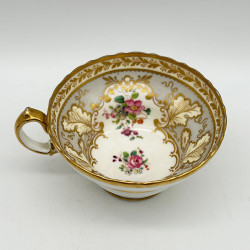 Cauldon China Trio, Decorated with hand Painted Flowers and Gold Leaves