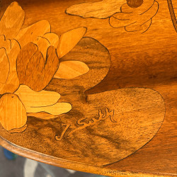 Art Nouveau Marquetry Occasional Table, a Pond Scene with a Water lily and a Dragonfly  by Paul Guth