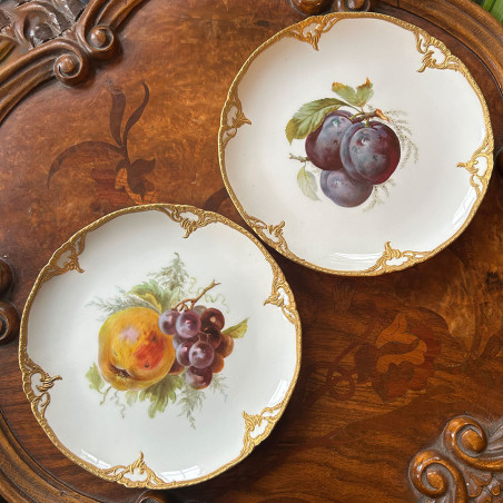 A Pair of KPM Berlin Cabinet Plates Hand Painted with Fruits