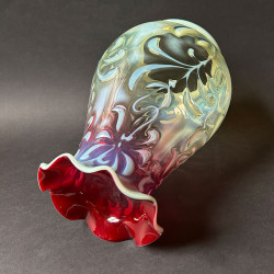 Arts and Crafts Vaseline and Cranberry Glass Ceiling Lamp with Beautiful Pattern