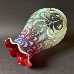 Arts and Crafts Vaseline and Cranberry Glass Ceiling Lamp with Beautiful Pattern