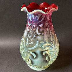 Arts and Crafts Vaseline and Cranberry Glass Ceiling Lamp with Beautiful Pattern