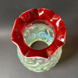 Arts and Crafts Vaseline and Cranberry Glass Ceiling Lamp with Beautiful Pattern