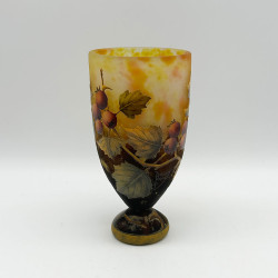 Daum Freres Glass Vase, Acid Etched Overlaid, Enamelled, and Vitrified with Gooseberries