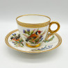 Royal Worcester Porcelain Cup & Saucer, Hand Painted with Bouquet and Bird, Decorated with Bijoux