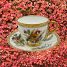Royal Worcester Porcelain Cup & Saucer, Hand Painted with Bouquet and Bird, Decorated with Bijoux