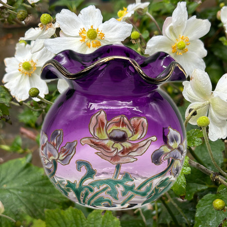Legras Mont Joye Enamelled Glass Vase Decorated with Anemone