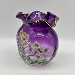Legras Mont Joye Enamelled Glass Vase Decorated with Anemone