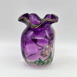 Legras Mont Joye Enamelled Glass Vase Decorated with Anemone