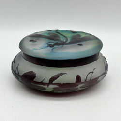 Emile Galle Cameo Glass Box and Cover, Designed Pond Scene and Dragonfly