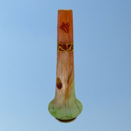 Daum Freres Cameo and Enamelled Glass Decorated with Tulips