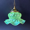 Aerts and Ctafts Vaseline Glass Ceiling Pendant Lamp with Pattern