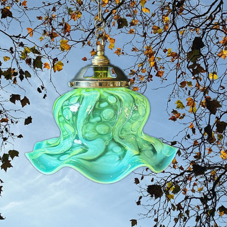 Aerts and Ctafts Vaseline Glass Ceiling Pendant Lamp with Pattern