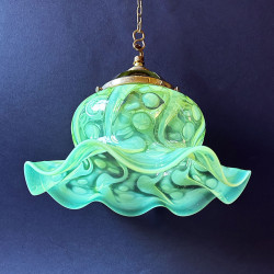 Aerts and Ctafts Vaseline Glass Ceiling Pendant Lamp with Pattern