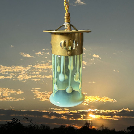 Arts & Crafts John Walsh Walsh Vaseline Ceiling Pendant Lamp with Teardrop Pattern