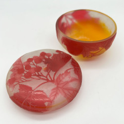 Emile Galle Cameo Glass Box and Cover Decorated with Gooseberries