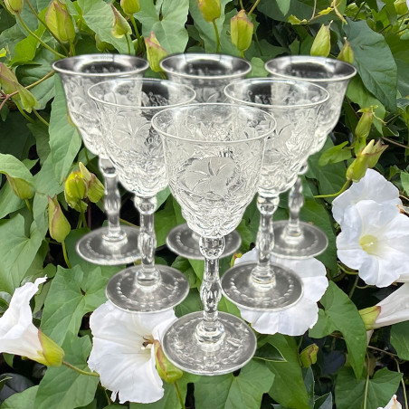 Thomas Webb & Sons Set of Six Liqueur Glasses Intaglio Cut with Morning Glory