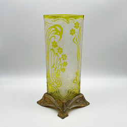 Art Nouveau Period Baccarat Cameo Glass Vase with Metal Vase