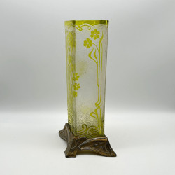 Art Nouveau Period Baccarat Cameo Glass Vase with Metal Vase