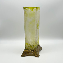 Art Nouveau Period Baccarat Cameo Glass Vase with Metal Vase